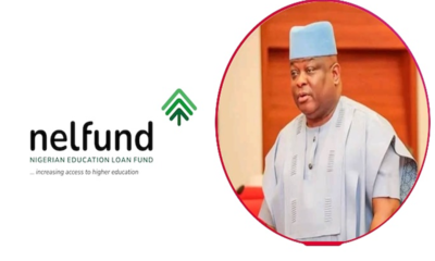 NELfund logo with green symbol and a circular portrait of a man in traditional Nigerian attire.