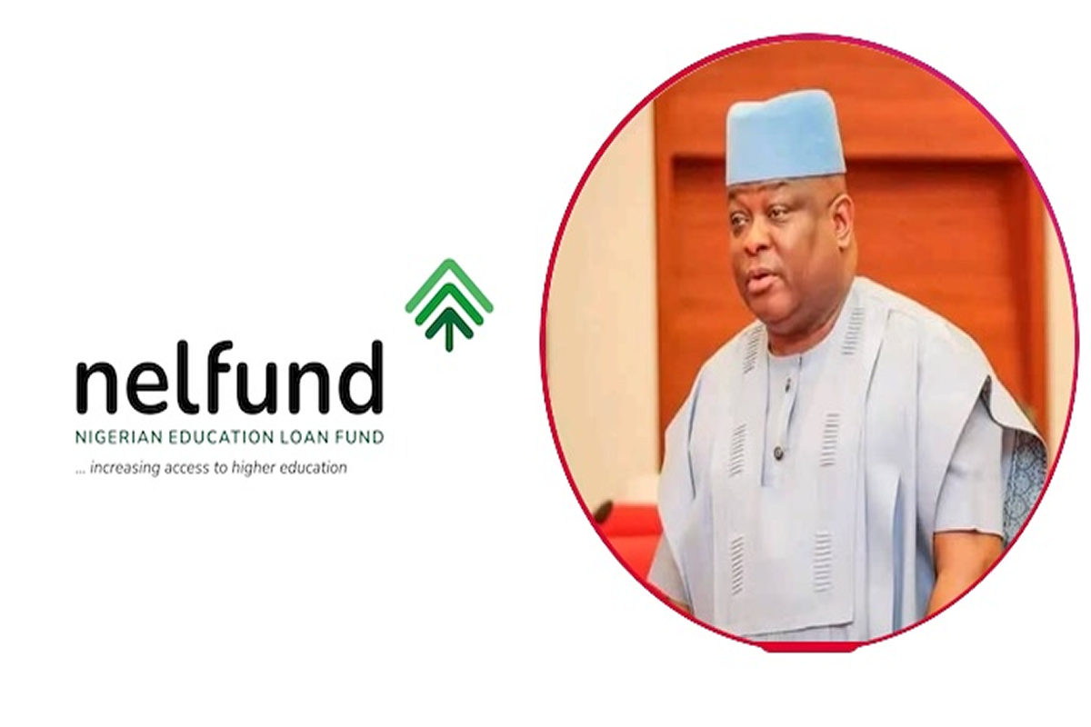 NELfund logo with green symbol and a circular portrait of a man in traditional Nigerian attire.