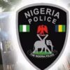 Nigeria Police emblem on a shield with officers in the background, conveying law enforcement.