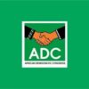 ADC political party logo: two hands shaking inside a green square with white border, the letters 'ADC' and 'African Democratic Congress' text beneath.
