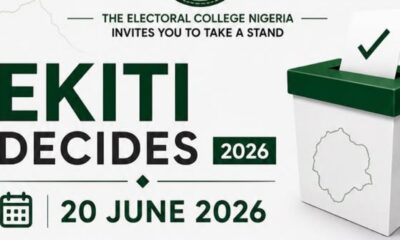 Poster announcing Ekiti Decides 2026 with a ballot box and the date 20 June 2026.