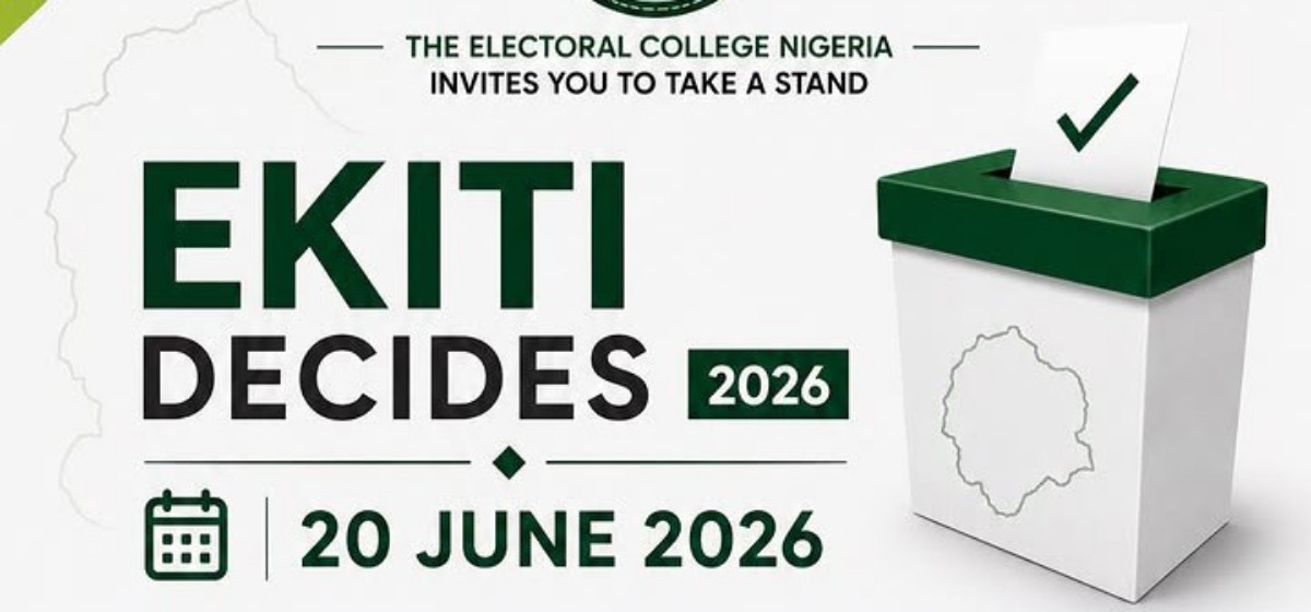 Poster announcing Ekiti Decides 2026 with a ballot box and the date 20 June 2026.