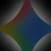 Colorful four-pointed diamond logo with a rainbow gradient against a dark vignette background.