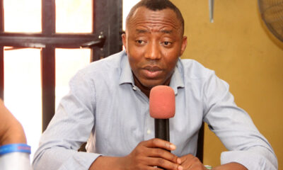 Man in a light blue shirt speaks into a pink microphone during an interview.