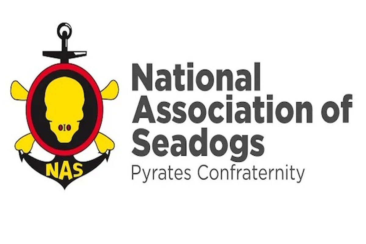 NAS logo: skull inside a red oval on an anchor with yellow wings, and the text 'National Association of Seadogs Pyrates Confraternity'