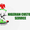 Logo for Nigerian Custom Service featuring a red eagle atop a green/white emblem, with the bold green title 'NIGERIAN CUSTOM SERVICE' and the motto 'JUSTICE AND HONESTY' beneath.