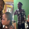 Tall man in a plaid shirt stands close to a distressed woman indoors; left panel shows them in a doorway, right panel shows him angrily addressing her in a green-room setting.