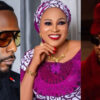 Triptych of three people: a bearded man with sunglasses on the left, a smiling woman in a purple outfit and headwrap in the center, and a man in a red hat with sunglasses on the right.
