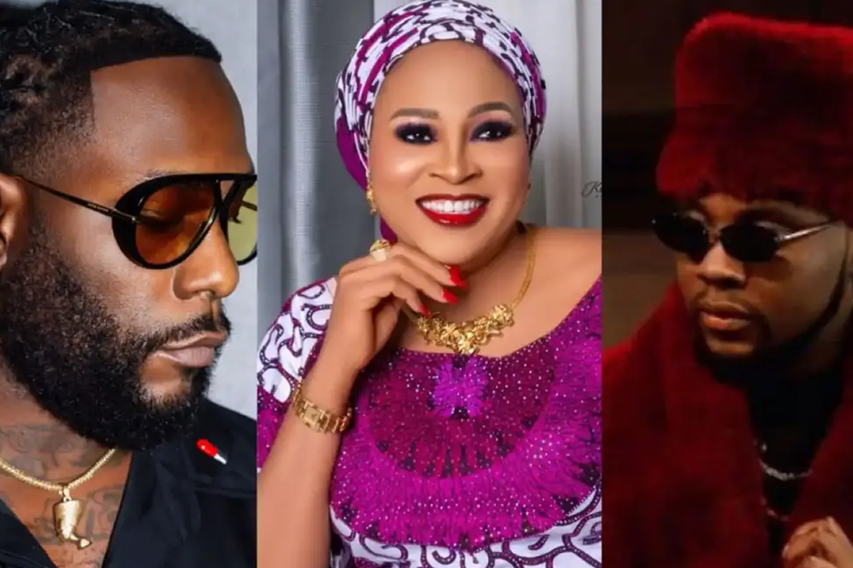 Triptych of three people: a bearded man with sunglasses on the left, a smiling woman in a purple outfit and headwrap in the center, and a man in a red hat with sunglasses on the right.