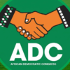 ADC political party logo showing two hands in a handshake inside a green circle, with 'ADC' and 'African Democratic Congress' text