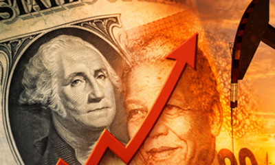 Composite showing a U.S. dollar bill with a red upward arrow and an oil pump, representing rising economy and energy prices.