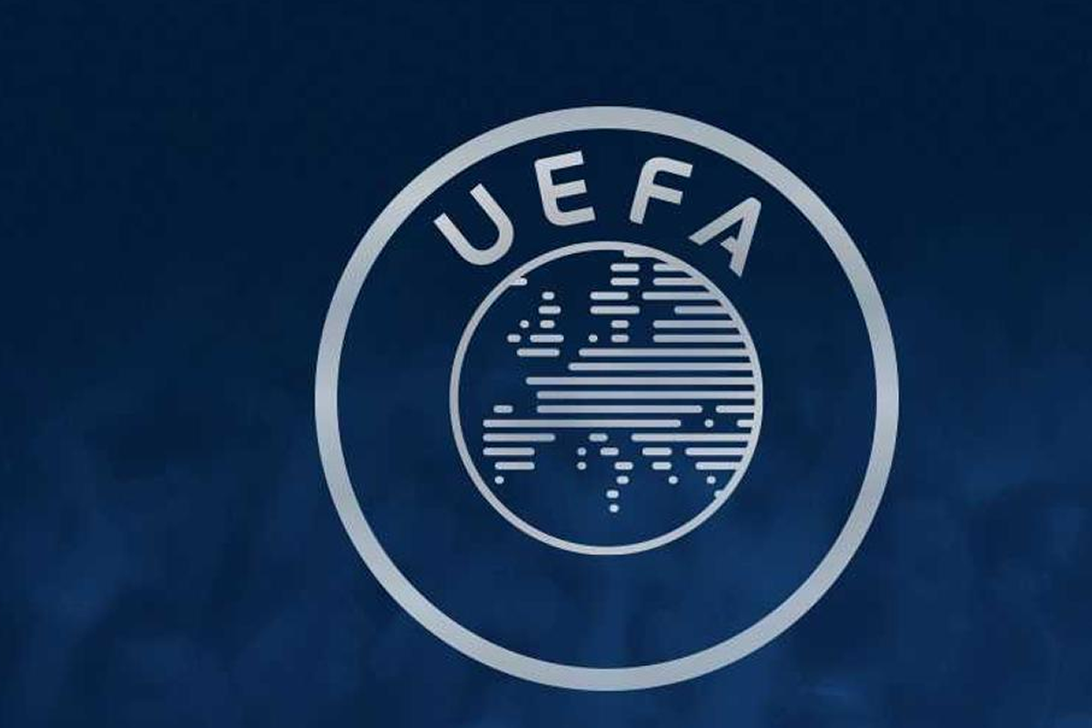 UEFA circular logo on a dark blue background
