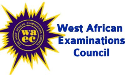 WAEC logo: purple and yellow starburst with 'waec' in the center and 'West African Examinations Council' text on the right