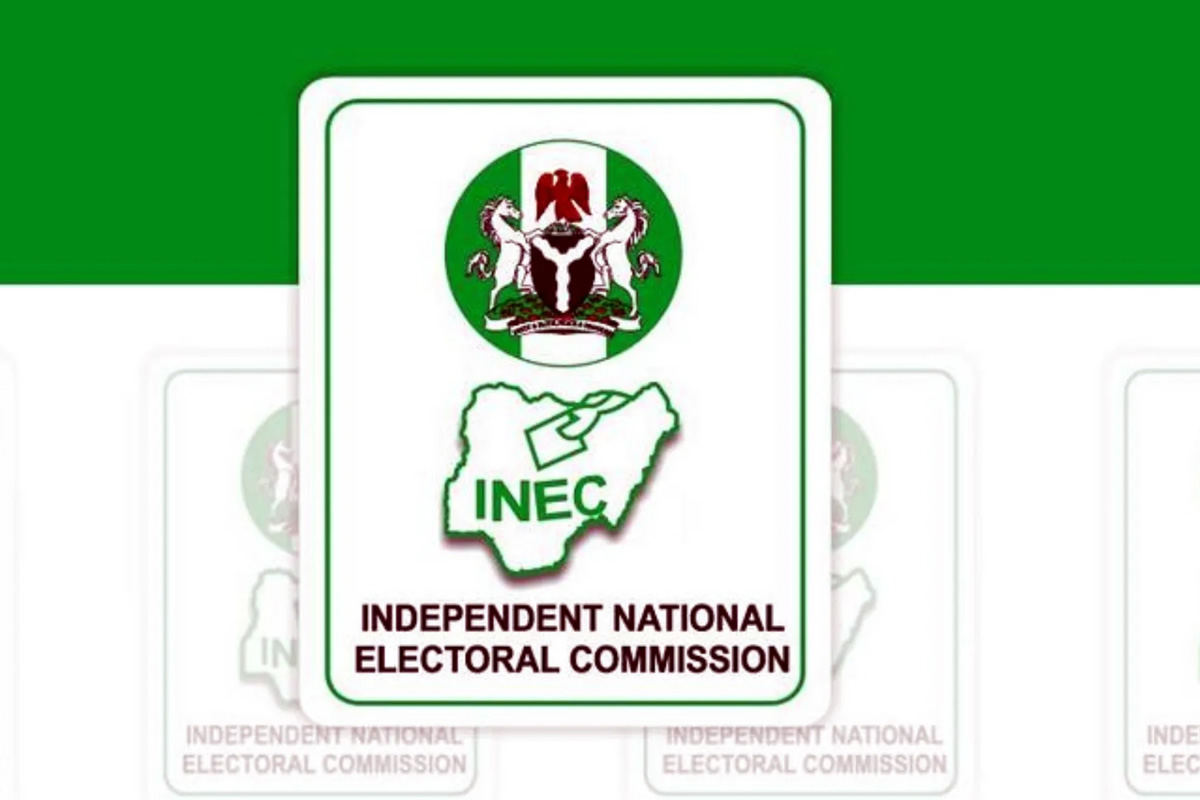 INEC logo: green map outline, crest, and the text ‘Independent National Electoral Commission’ on a white card with green border.”
