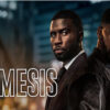 Netflix poster for Nemesis showing two men back-to-back in a city at night without explicit action.