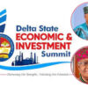 Delta State Economic & Investment Summit logo with two circular portraits of a man and a woman on the right side.