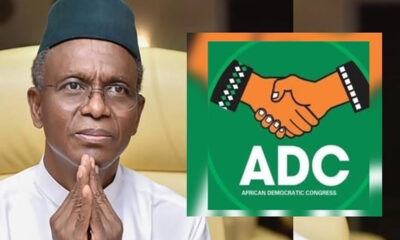 Man in white with a green cap, hands pressed in prayer; on the right is the ADC (African Democratic Congress) logo overlayed.