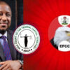 Man in a suit seated beside circular emblems for the High Court of the Federal Capital Territory Abuja and the EFCC on a red background.