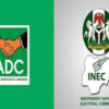 Left: ADC logo with a handshake on green; right: INEC logo featuring the Nigerian map and national emblem, indicating the political party and electoral body.