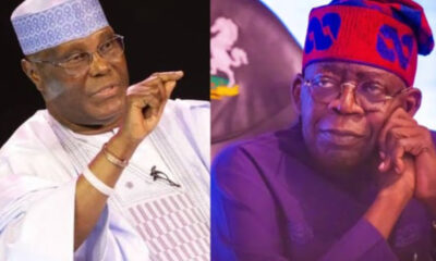 Split image of two elderly men in traditional attire: left in white agbada and light patterned cap, right in purple outfit with a red patterned cap, thoughtful expressions.