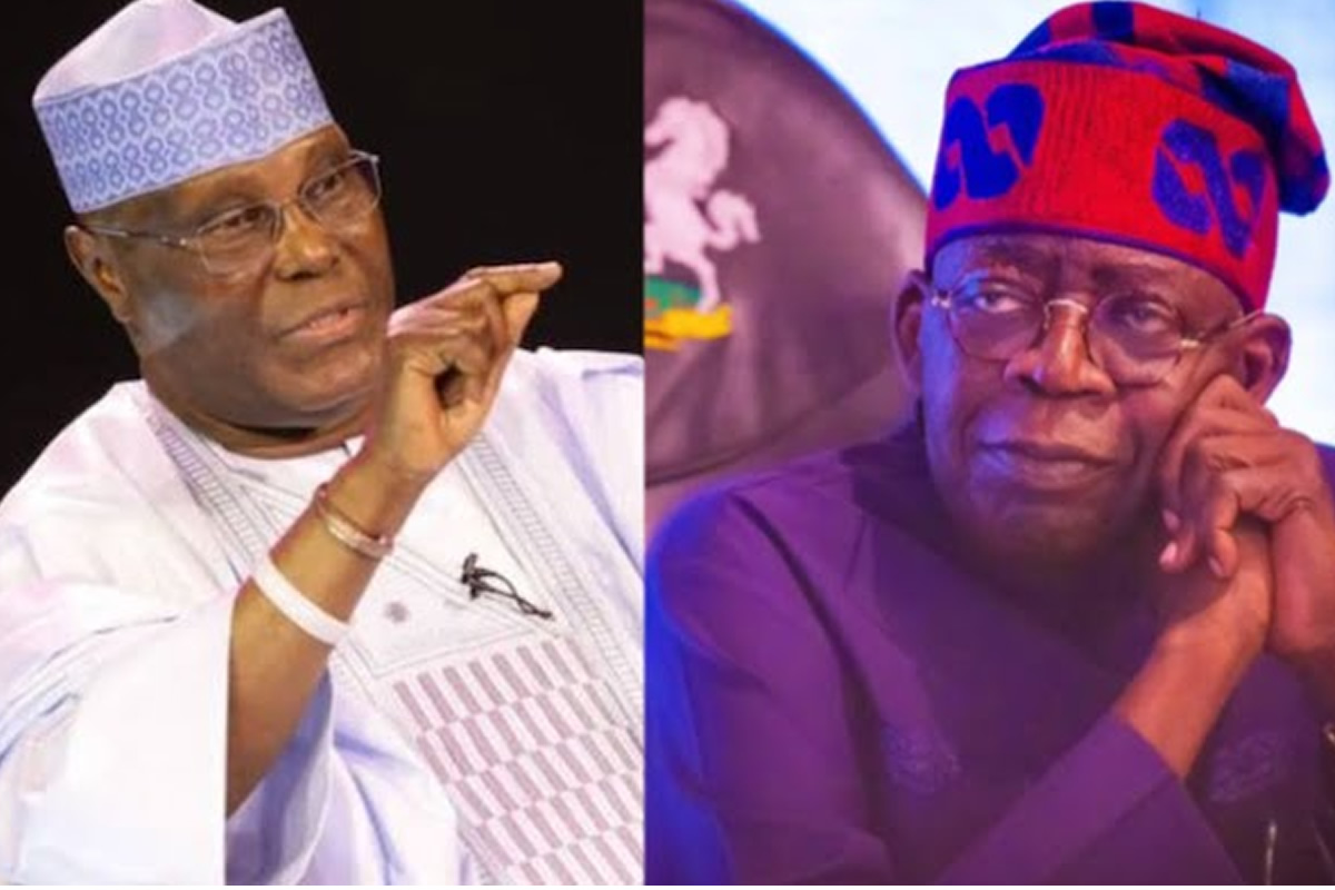 Split image of two elderly men in traditional attire: left in white agbada and light patterned cap, right in purple outfit with a red patterned cap, thoughtful expressions.