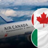 Air Canada jet with Canadian and Nigerian flags overlaid in the foreground, suggesting international flight or partnership.