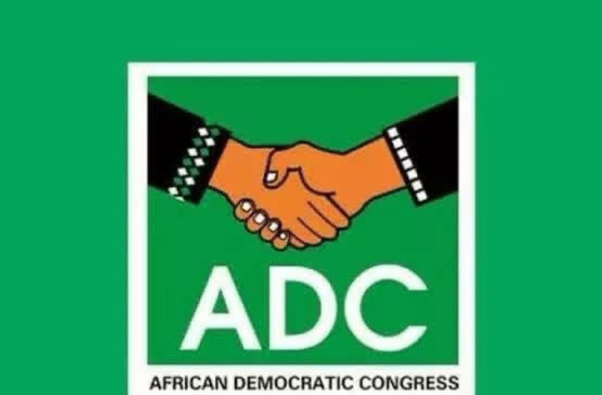 African Democratic Congress logo with two hands shake inside a green square, text 'ADC' beneath and 'AFRICAN DEMOCRATIC CONGRESS' tagline