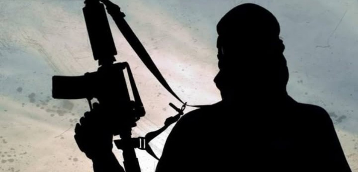 Silhouette of a person holding a rifle on their shoulder, facing left, against a cloudy sky.