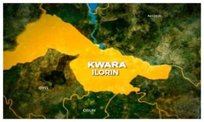 Map highlighting Kwara and Ilorin in yellow within Nigeria, with neighboring states Oyo, Osun, and Niger labeled nearby.
