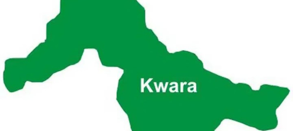 Green silhouette map of Kwara State, Nigeria, with the word 'Kwara' written in white across it.