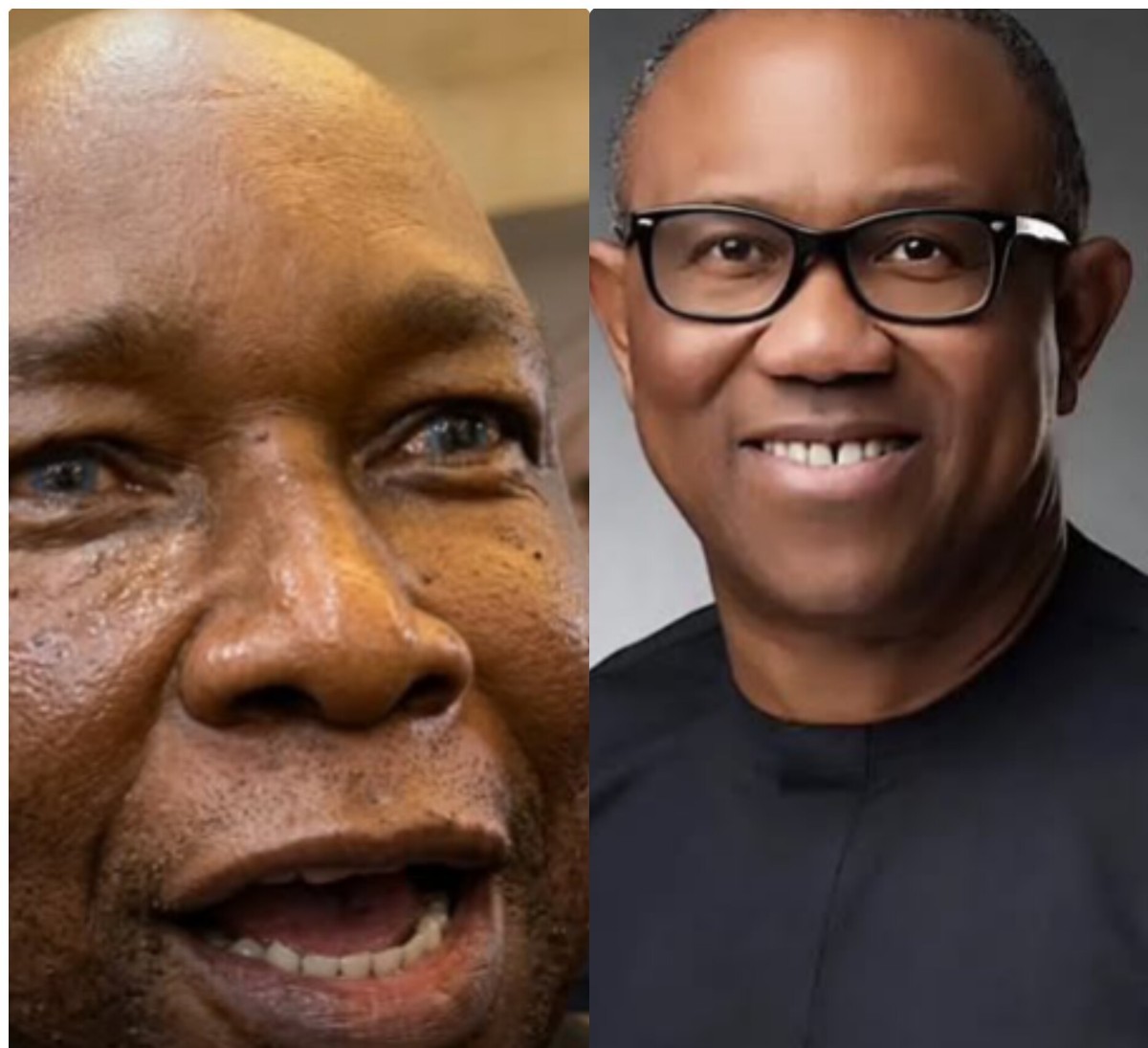 Split image of two men: left is a close-up of a smiling older man, right is a man with glasses and a black shirt, also smiling.