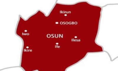 Map of Osun State, Nigeria, showing major towns: Osogbo, Ikirun, Ikire, Iwo, Ife, Ilesa, with Osun labeled in the center