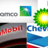 collage of major oil company logos: Aramco, BP, ExxonMobil, and Chevron