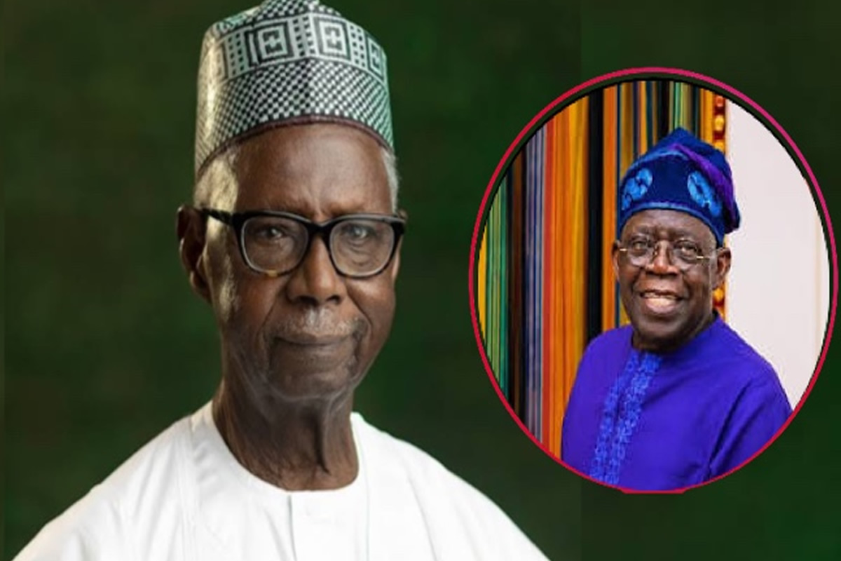 Portrait of an elderly man in white traditional clothing and a patterned hat, with a circular inset showing another smiling man in a blue outfit and headwrap